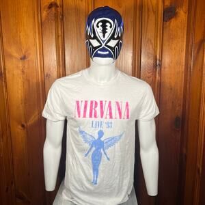 Nirvana L Grunge Band T Shirt White Live 93 Graphic Regular Fit